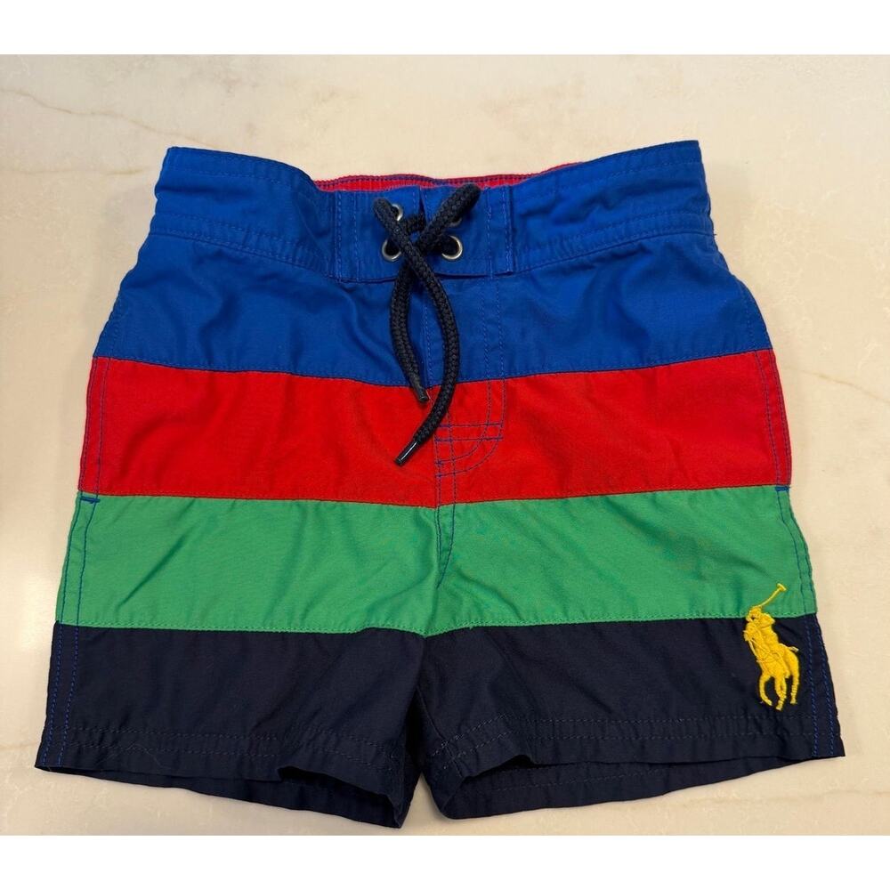 Ralph Lauren thick stripe / blue / red/ green / navy swim shorts size 18 month